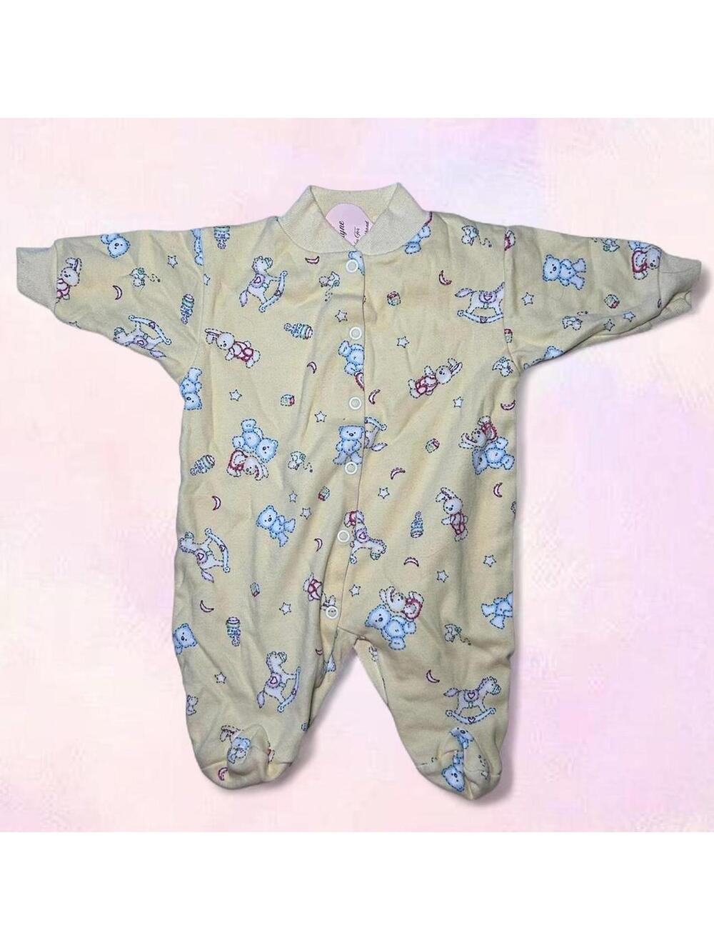 Snugabye Vintage Yellow Onesie Baby 3 Months 1990 Animals